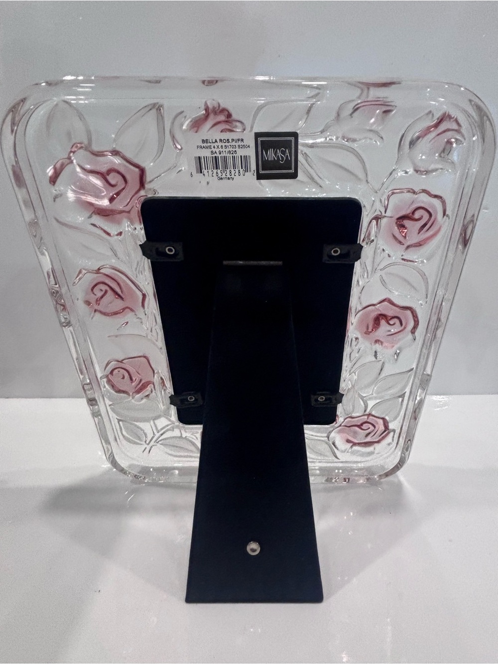 Vintage mikasa Bella Rosa pink frost 4x6 art glass picture frame sa911/826 w box - Picture 7 of 8